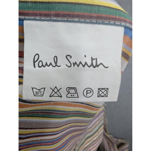 Paul Smith Dress Shirt Mens 18.5 35-36 Multicolor Stripe Button Front Made Italy - Picture 9 of 10